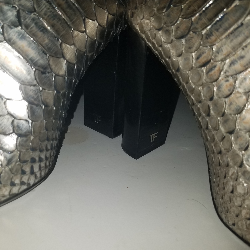Tom Ford Silver Metallic Python Skin Ankle Boots - image 1